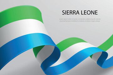 Sierra Leone Flag Waving Ribbon Design on Light Background