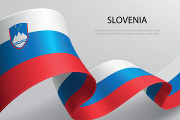 Slovenia Flag Waving Ribbon Design on Light Background