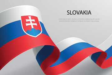 Slovakia Flag Waving Ribbon Design on Light Background