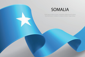 Somalia Flag Waving Ribbon Design on Light Background