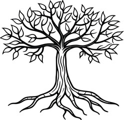 A stylized vector illustration of a tree with exposed roots and a silhouetted branch, perfect for nature-inspired art and design