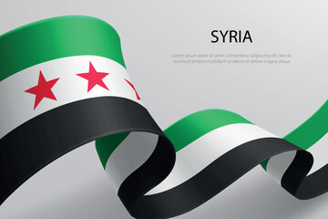 Syria Flag Waving Ribbon Design on Light Background