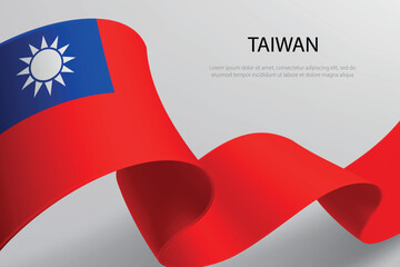 Taiwan Flag Waving Ribbon Design on Light Background