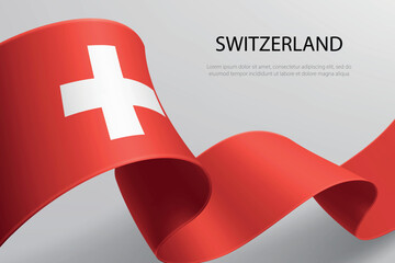 Switzerland Flag Waving Ribbon Design on Light Background