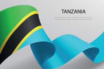 Tanzania Flag Waving Ribbon Design on Light Background