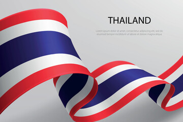Thailand Flag Waving Ribbon Design on Light Background