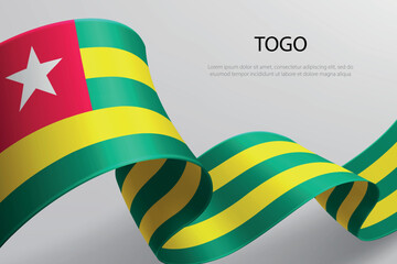 Togo Flag Waving Ribbon Design on Light Background