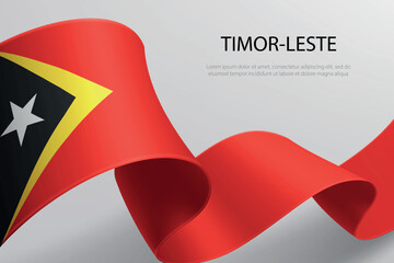 Timor-Leste Flag Waving Ribbon Design on Light Background