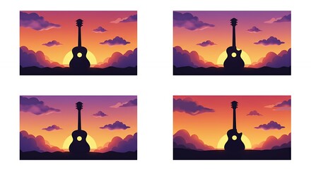 Silhouette guitar sunset design graphics