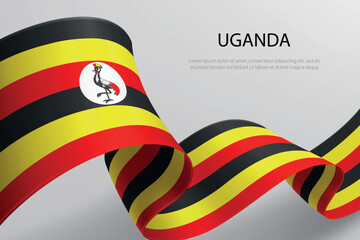 Uganda Flag Waving Ribbon Design on Light Background