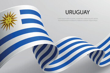 Uruguay Flag Waving Ribbon Design on Light Background