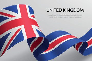 United Kingdom Flag Waving Ribbon Design on Light Background