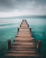 Wooden Pier into Azure Sea with Calm Horizon