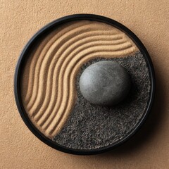  Wavy Sand Pattern with Zen Stones in Top View
