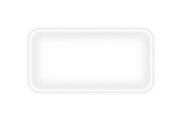 Bright white neon glowing rounded rectangle square frame border with empty blank space glow shining glossy light effect design template digital overlay on transparent background