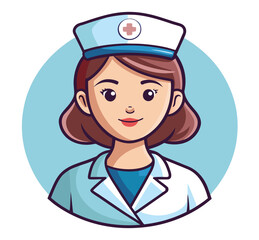 Cartoon vector illustration of a nurse with a stethoscope and hat, designed as a character icon for a child