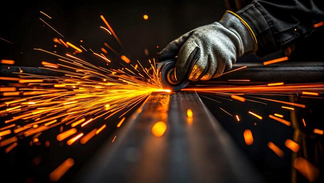 Grinding metal pipe with flying sparks in industrial workshop

 - Powered by Adobe