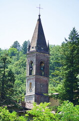 Bell tower of the church of San Jacopo in Cardeto in Biforco, Tuscany, Italy
