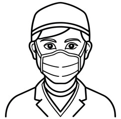 portrait of a male doctor cartoon vector illustration with face and head sketch