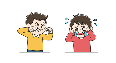Naklejka premium Two boys expressing sadness and frustration with tears and grimaces on white background