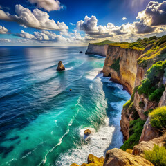 Majestic Cliffs Over Turquoise Ocean Waves blue