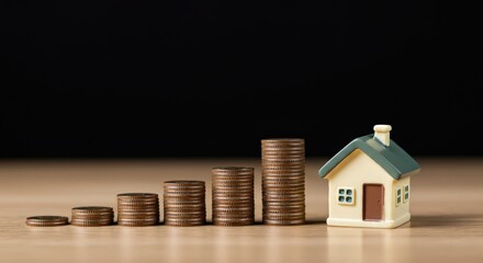 Stacks of Coins Growing Toward a Small House Model
