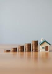 Stacks of Coins Growing Toward a Small House Model
