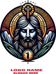 Jesus nazaret Religious Clock logo icon vector white background .