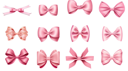 Set of elegant pink coquette style bows isolated on white background