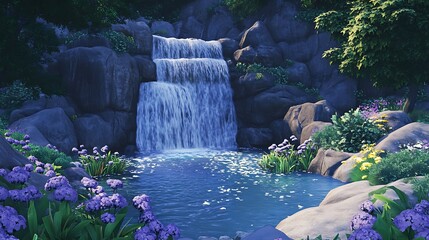 Silent waterfall cascading into a secret valley pool