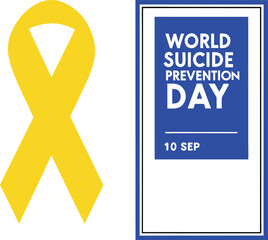 Yellow ribbon and world suicide prevention day poster isolated on transparent background