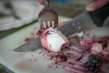 Sliced Cooked Octopus Tentacle Seafood Preparation