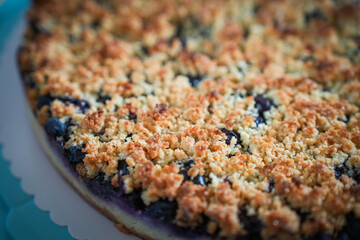 Homemade Cherry Crumble Cake Close Up