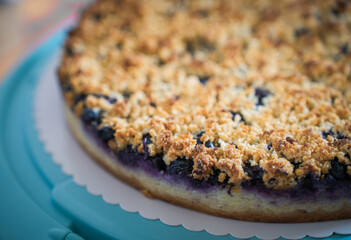 Homemade Cherry Crumble Cake Close Up