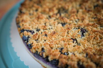 Homemade Cherry Crumble Cake Close Up
