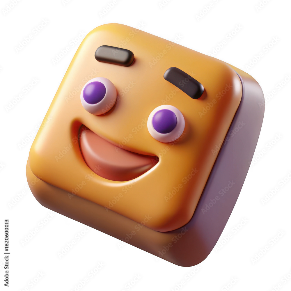 Poster 3d happy face cube isolated on transparent background