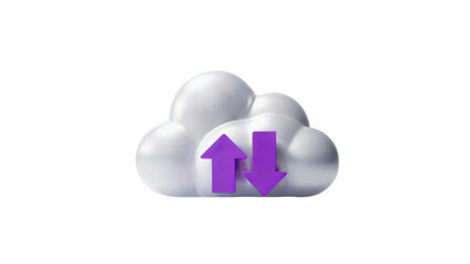 Seamless data transfer symbolized by cloud and purple arrows for digital connectivity and storage solutions