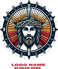 Jesus nazaret Religious Clock logo icon vector white background .