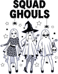 Squad ghouls halloween illustration isolated on white background