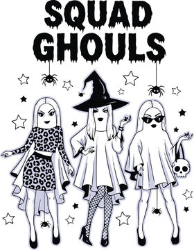 Squad ghouls halloween illustration isolated on white background