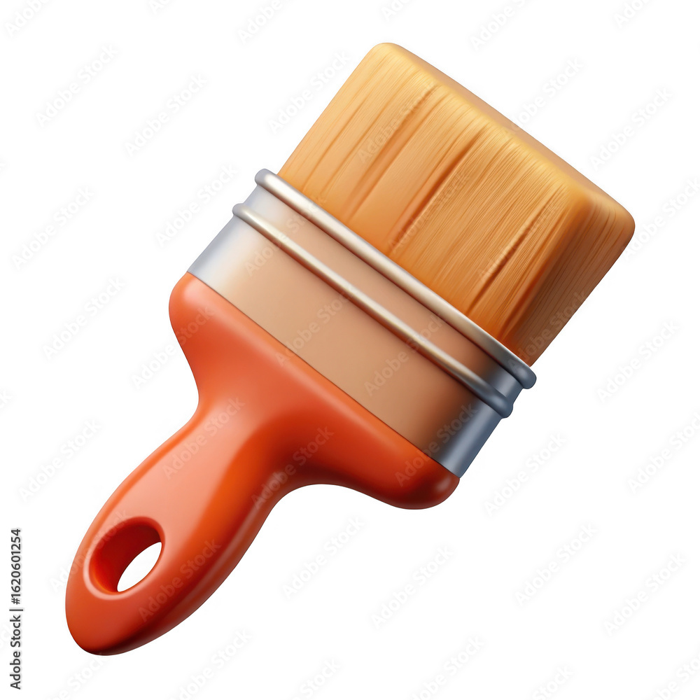 Poster 3d paintbrush with orange handle isolated on transparent background