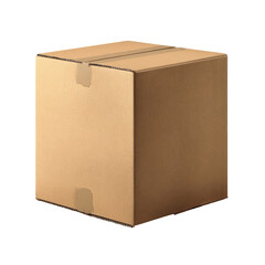 A plain, light beige cardboard box, square and closed, with taped edges