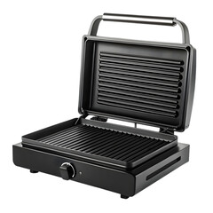 Electric panini press open and ready for cooking sandwiches and grilling food indoors for a quick meal isolated on transparent background