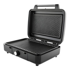 Electric panini press open and ready for cooking sandwiches and grilling food indoors for a quick meal isolated on transparent background