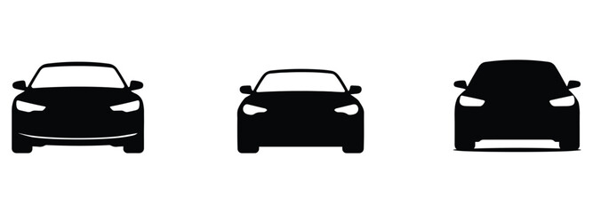 Black silhouette icon set of attitude-style cars. Ideal for automotive, transport, or urban-themed illustrations.