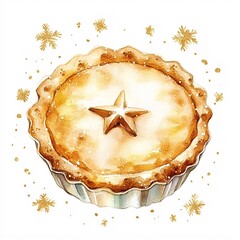 Watercolor Mince Pie Illustration on White Background for Holiday Celebrations