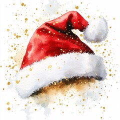 Watercolor Santa Hat on White Background, Holiday Illustration, Festive Decor, Cheerful Vibes