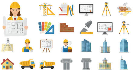 Architectural Tools and Building Icons &ndash; Flat Style Vector Set for Construction Projects