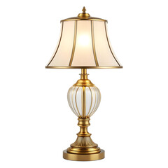 Elegant gold table lamp with a vintage design providing a warm and inviting light for a luxurious home interior isolated on transparent background