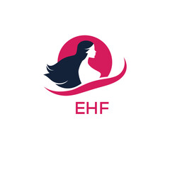 Fototapeta premium EHF Letter Logo. Elegant Woman Silhouette Logo Design for Beauty, Hair Salon, and Cosmetics Branding. 